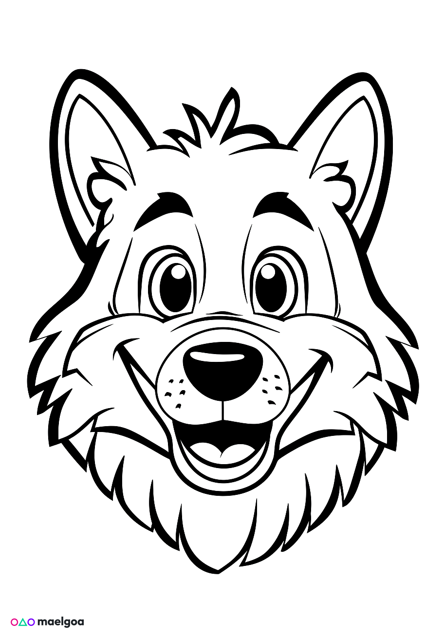 Image gratuite Coloriage visage loup souriant 1