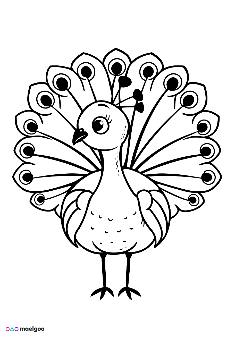 Image gratuite Coloriage visage paon souriant 1