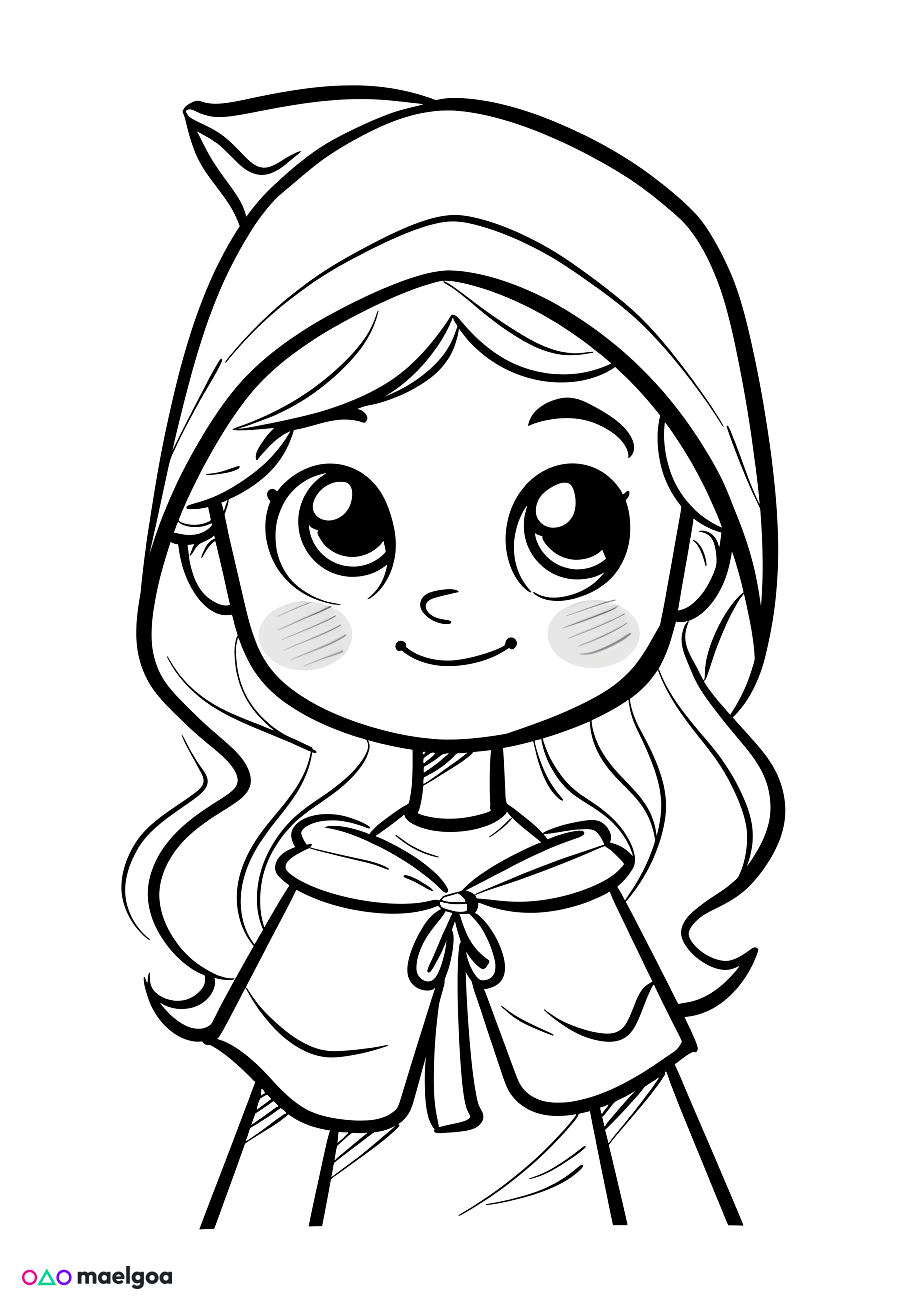 Image gratuite Coloriage visage Petit Chaperon Rouge souriant 2