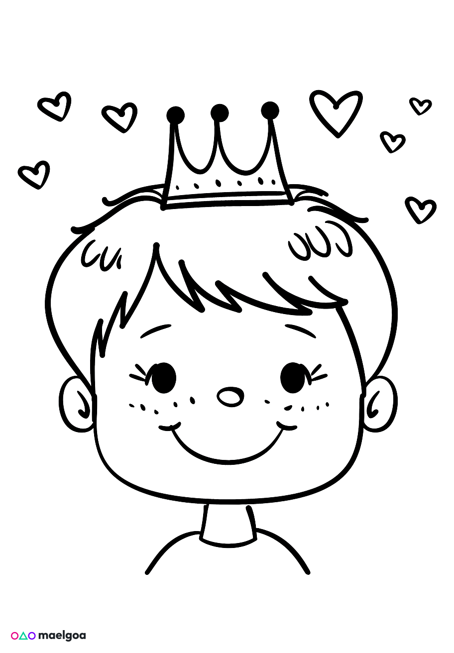 Image gratuite Coloriage visage prince cœurs 1