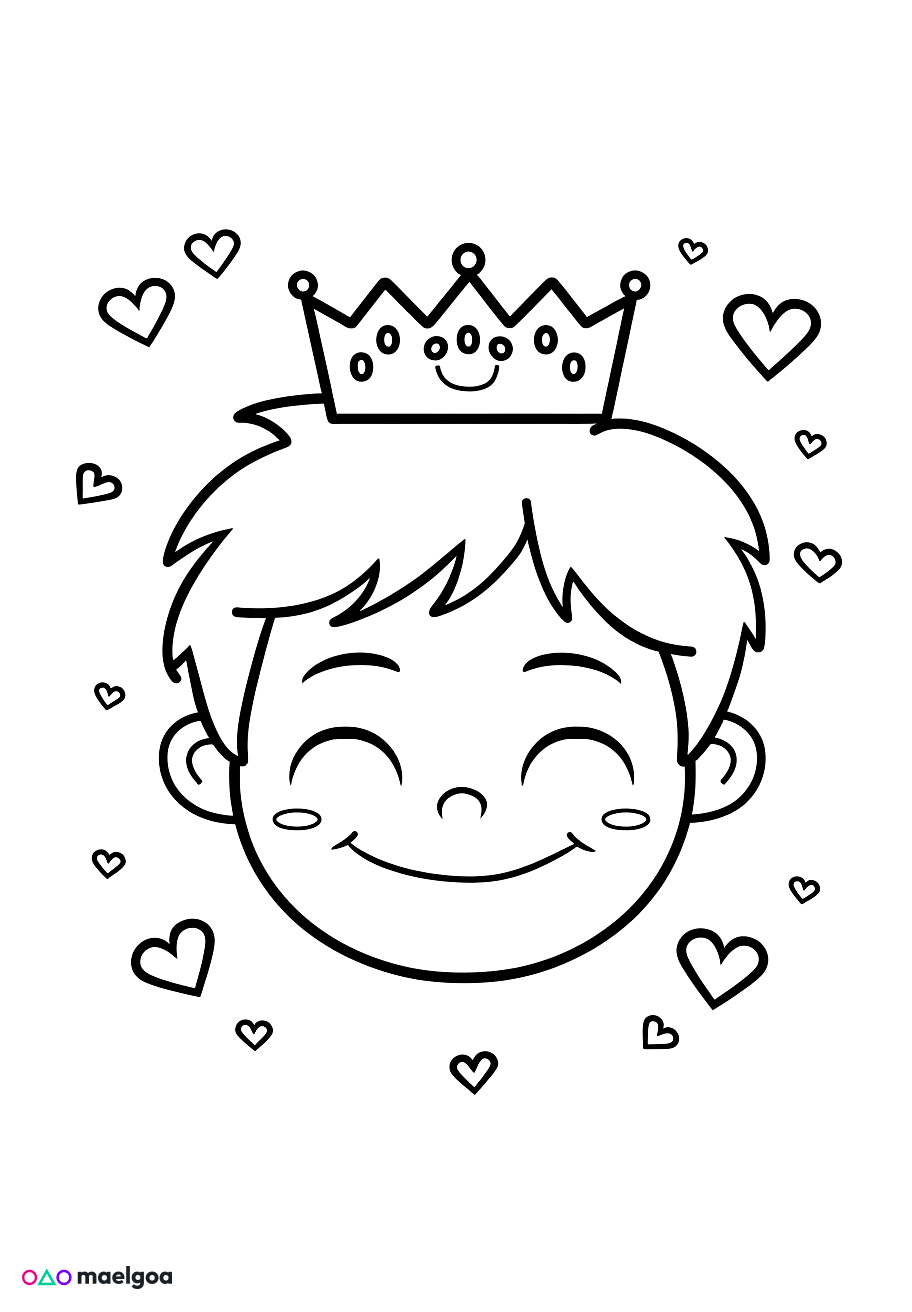 Image gratuite Coloriage visage prince cœurs 2