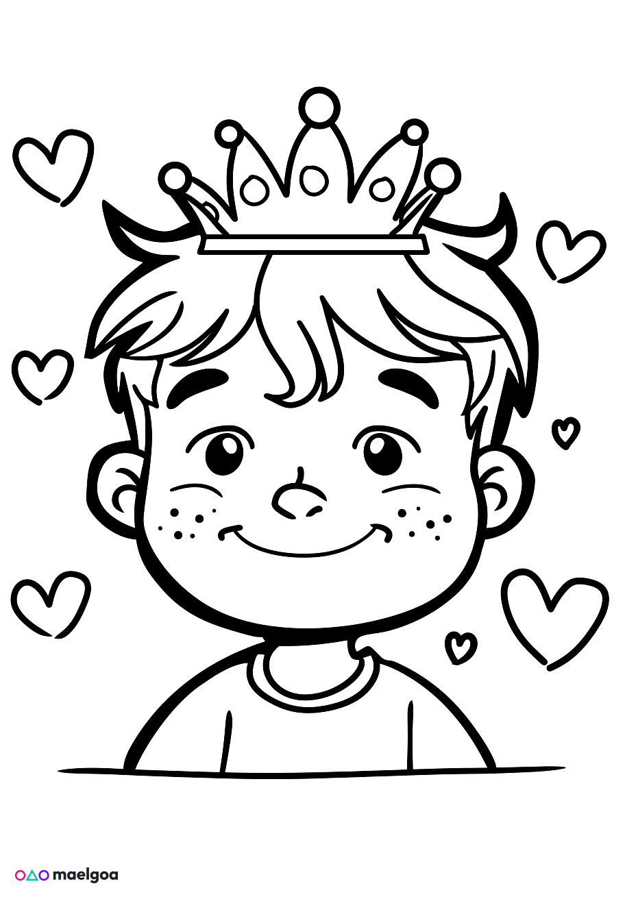 Image gratuite Coloriage visage prince cœurs 3