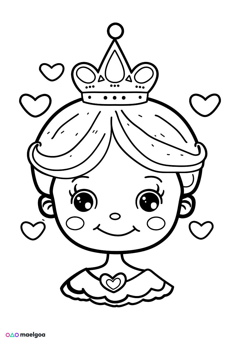 Image gratuite Coloriage visage princesse cœurs 1