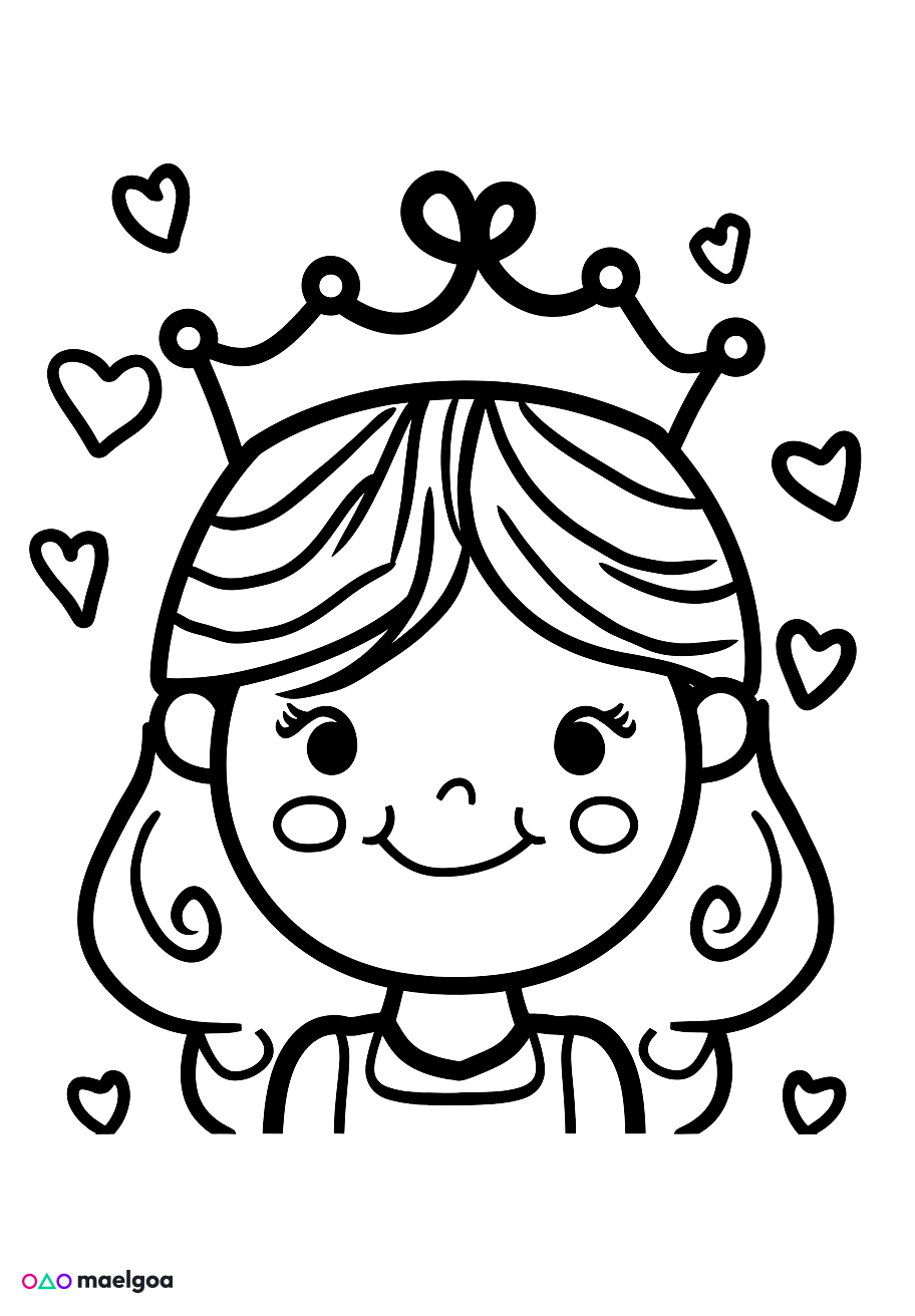 Image gratuite Coloriage visage princesse cœurs 2