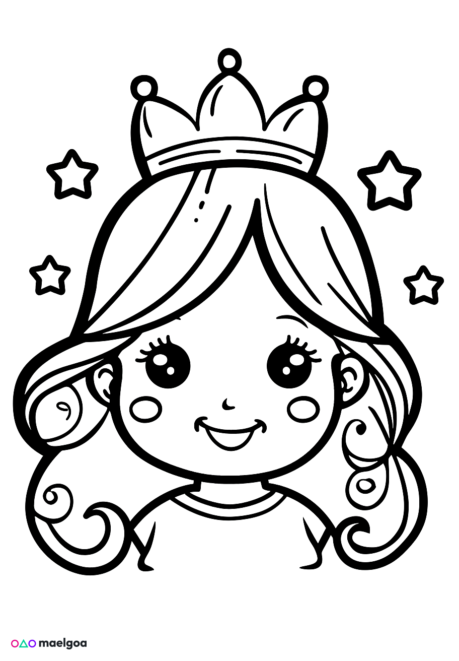 Image gratuite Coloriage visage princesse étoiles 1