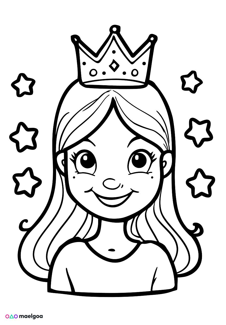 Image gratuite Coloriage visage princesse étoiles 2