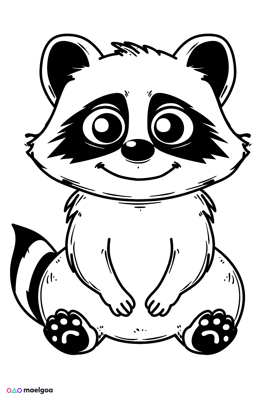 Image gratuite Coloriage visage raton laveur souriant 1