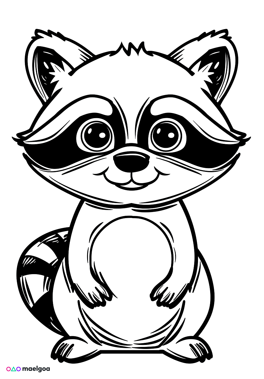 Image gratuite Coloriage visage raton laveur souriant 4