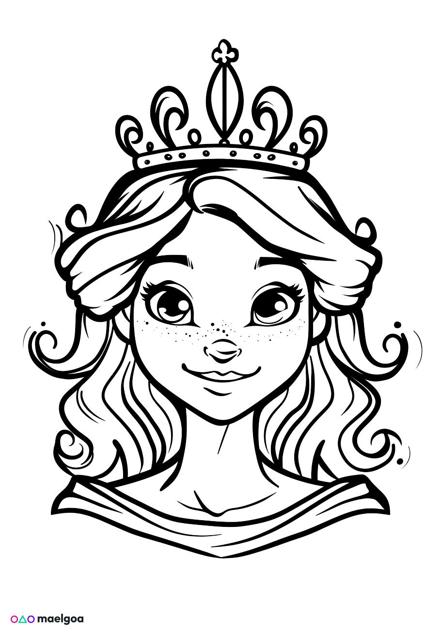 Image gratuite Coloriage visage reine souriant 6