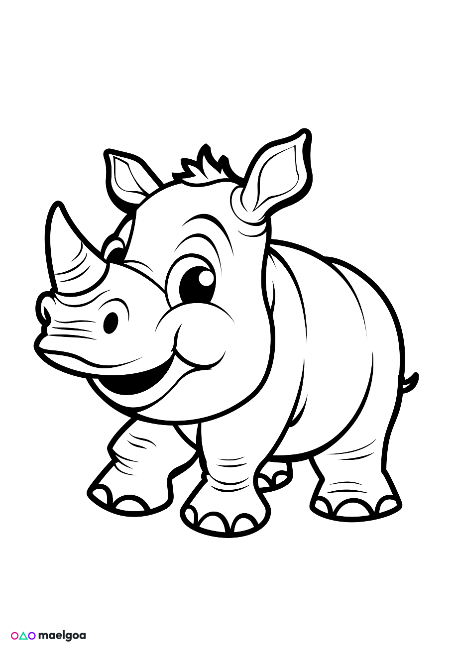 Image gratuite Coloriage visage rhinocéros souriant 2
