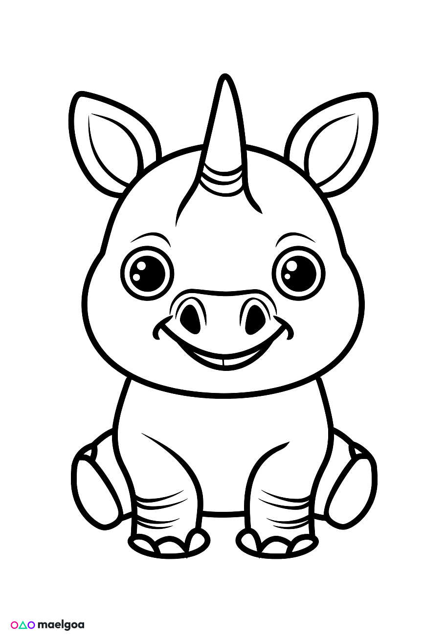 Image gratuite Coloriage visage rhinocéros souriant 3