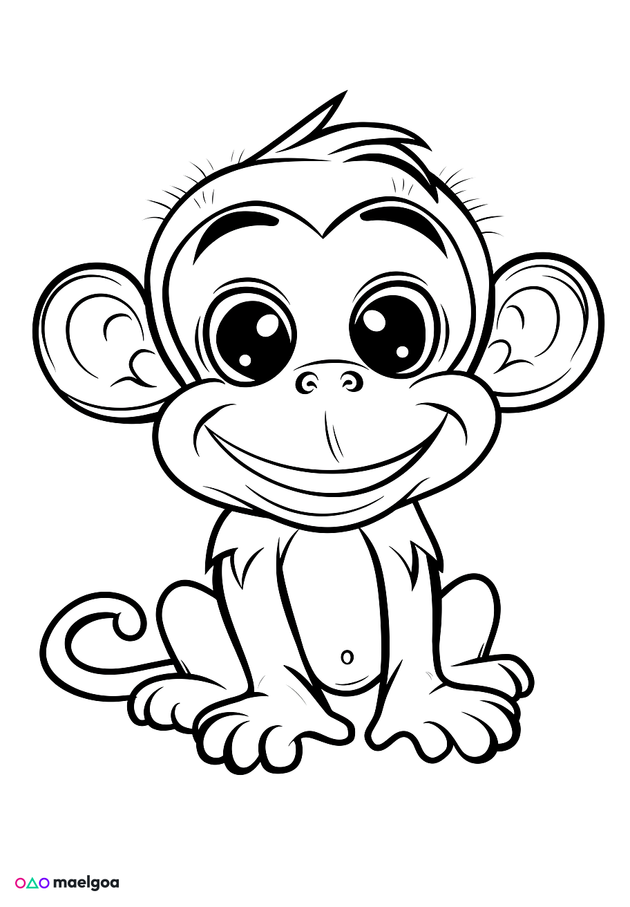 Image gratuite Coloriage visage singe souriant 2