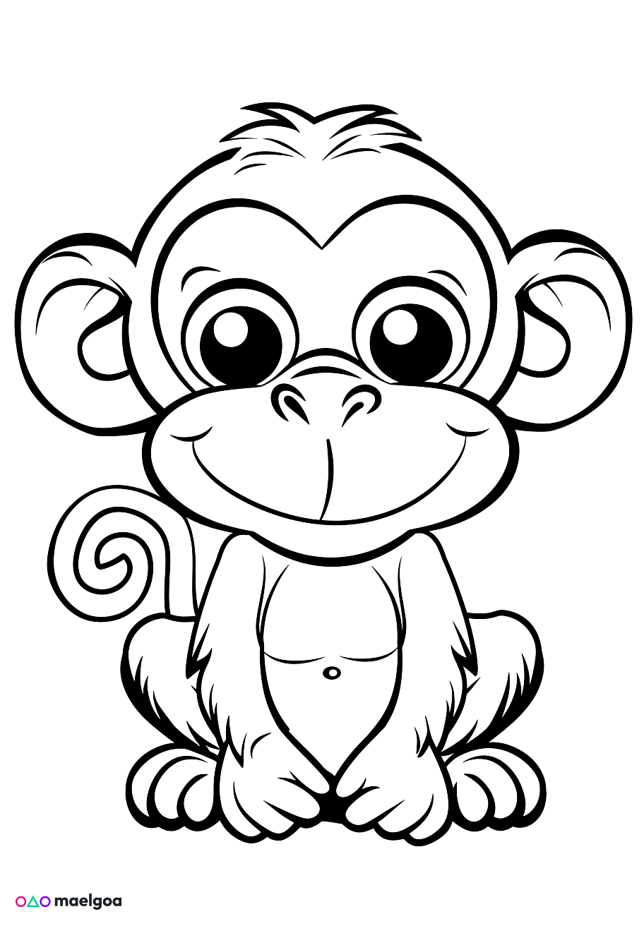 Image gratuite Coloriage visage singe souriant 4