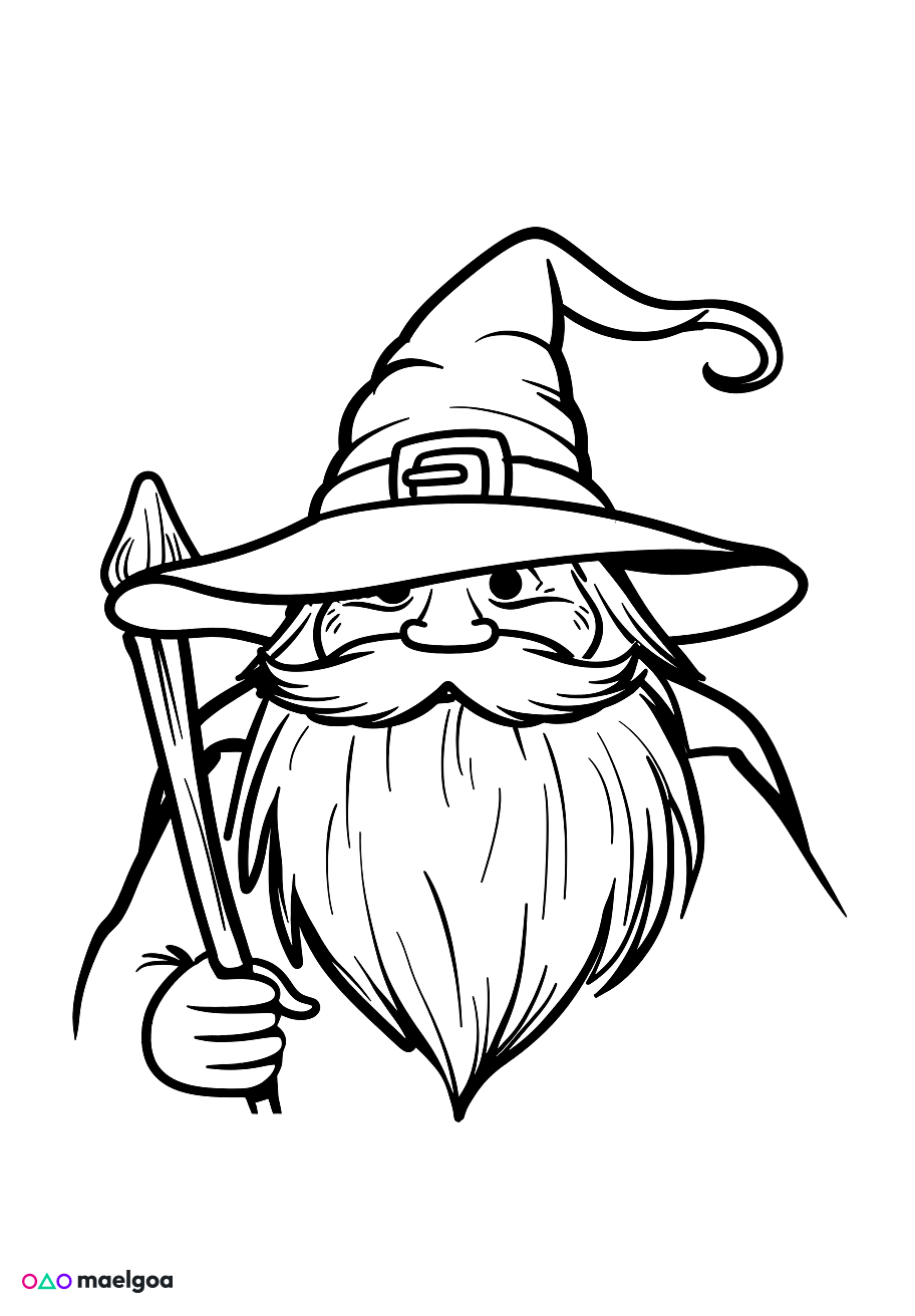 Image gratuite Coloriage visage sorcier souriant 1