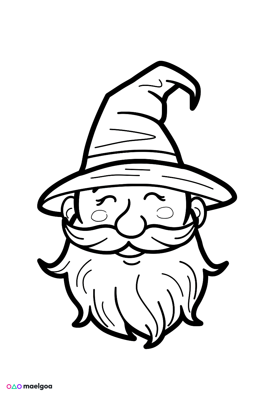 Image gratuite Coloriage visage sorcier souriant 2