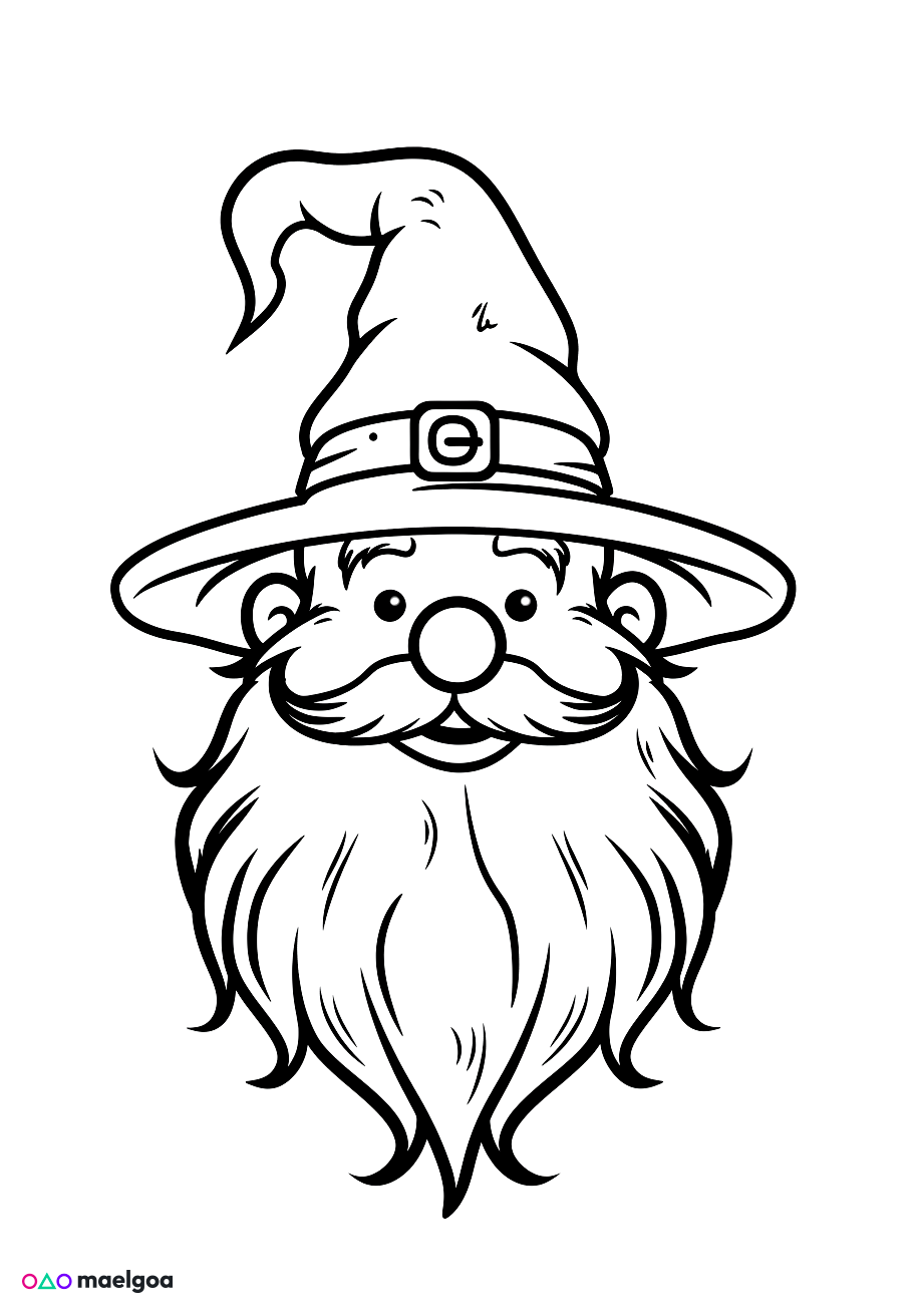 Image gratuite Coloriage visage sorcier souriant 4