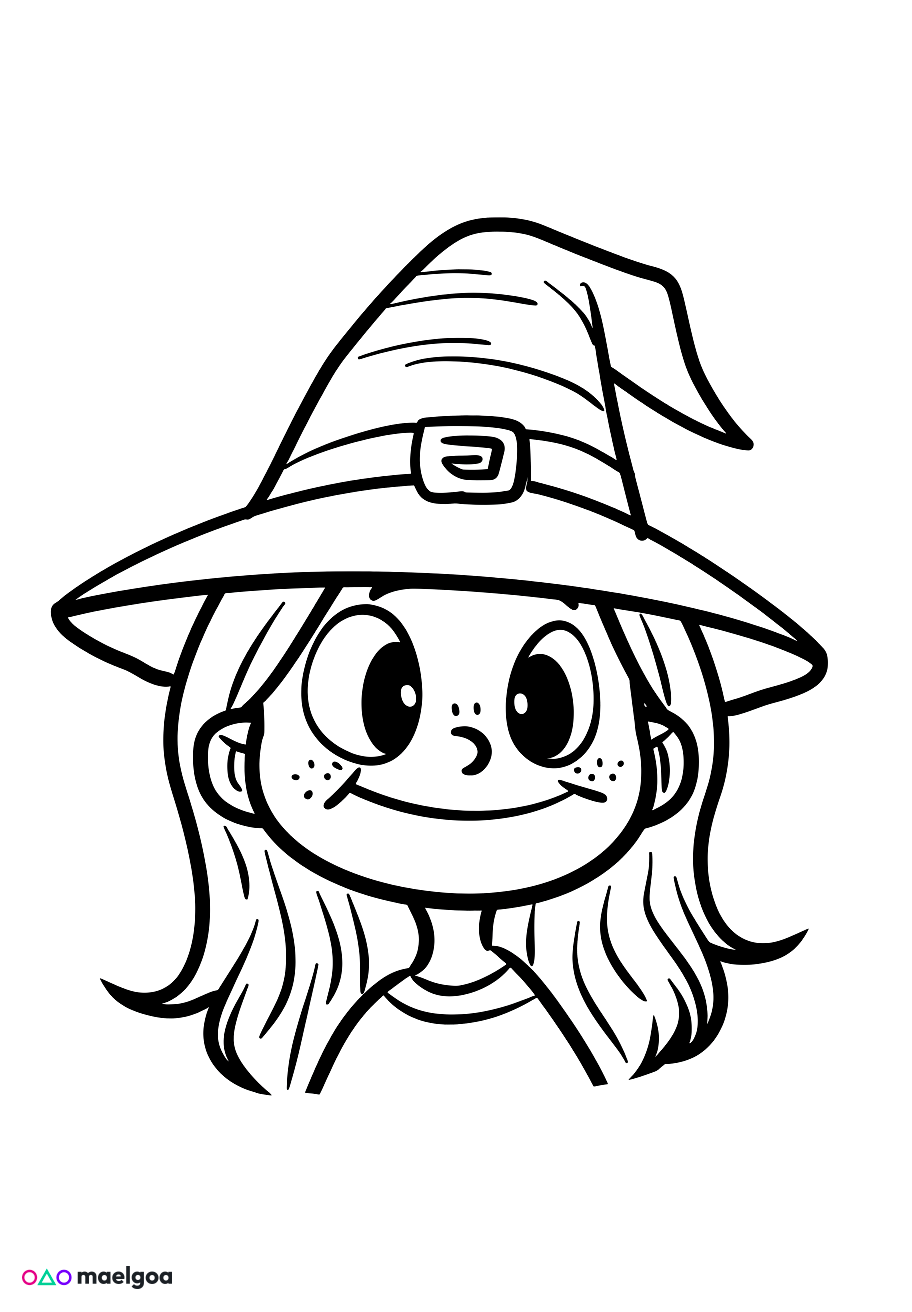 Image gratuite Coloriage visage sorcière souriant 1