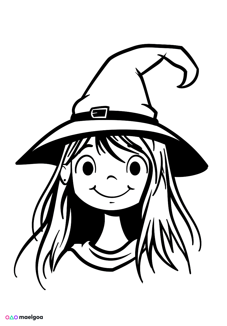 Image gratuite Coloriage visage sorcière souriant 2