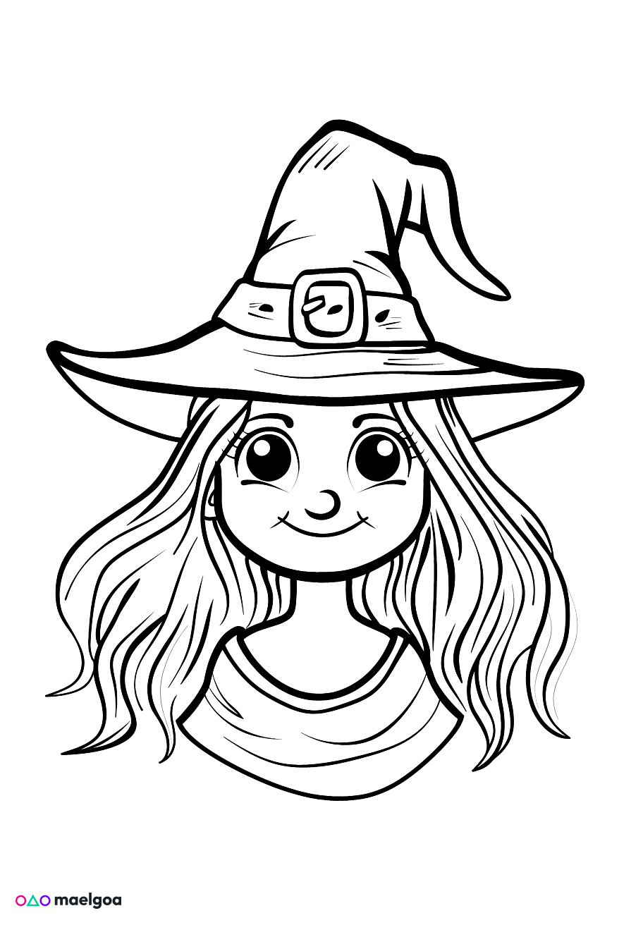 Image gratuite Coloriage visage sorcière souriant 3