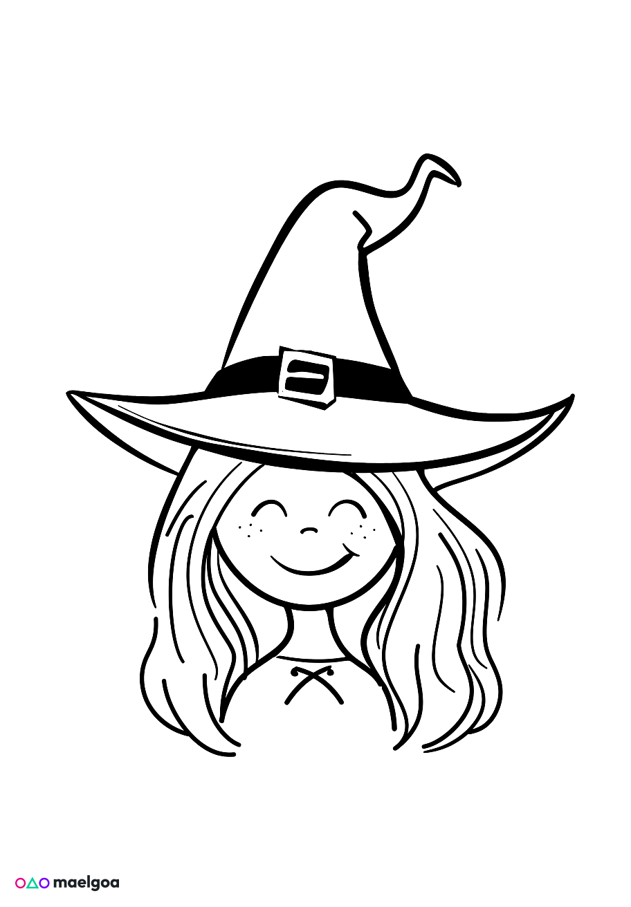 Image gratuite Coloriage visage sorcière souriant 4