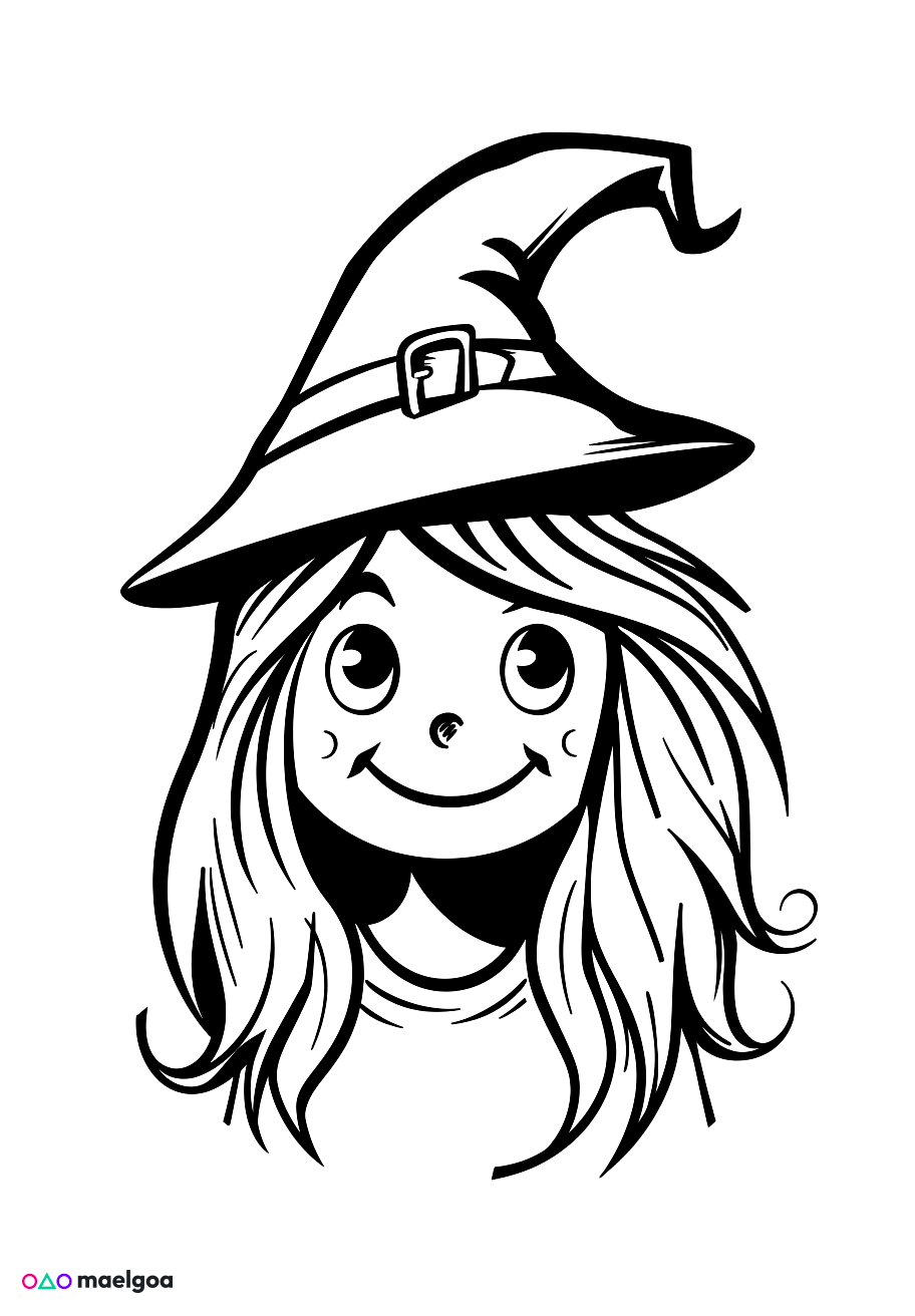 Image gratuite Coloriage visage sorcière souriant 5