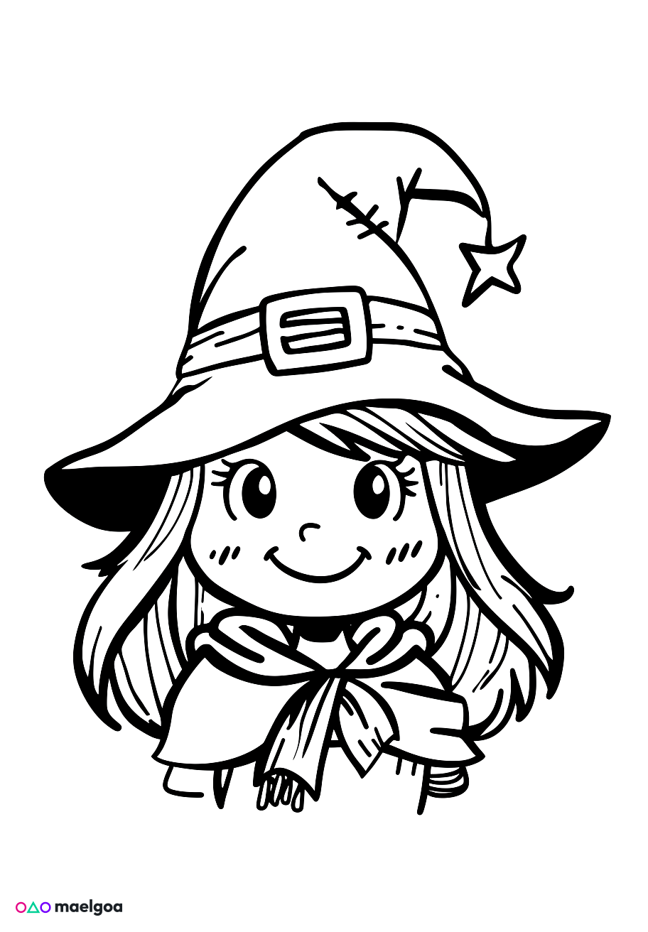 Image gratuite Coloriage visage sorcière souriant 6