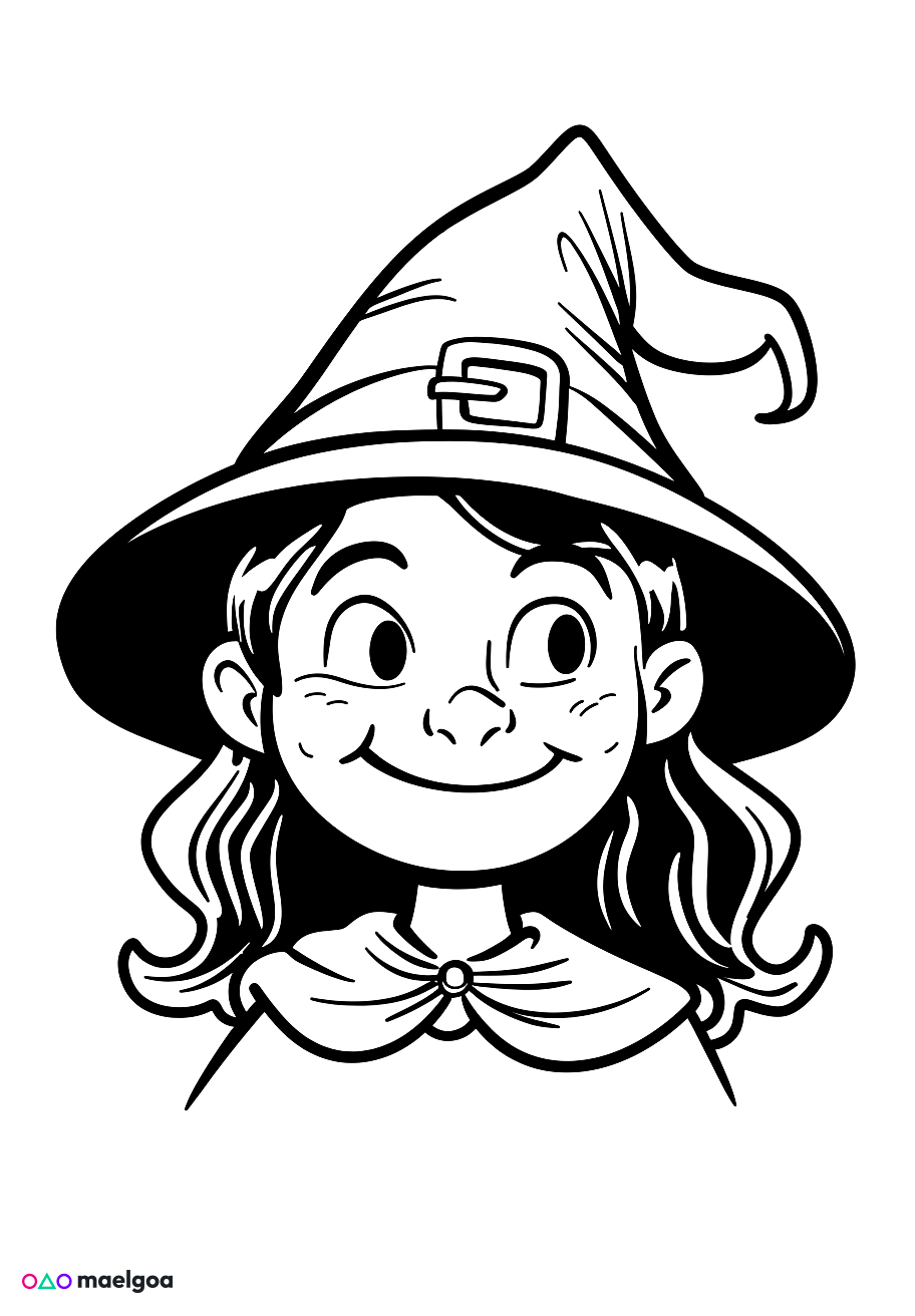 Image gratuite Coloriage visage sorcière souriant 7