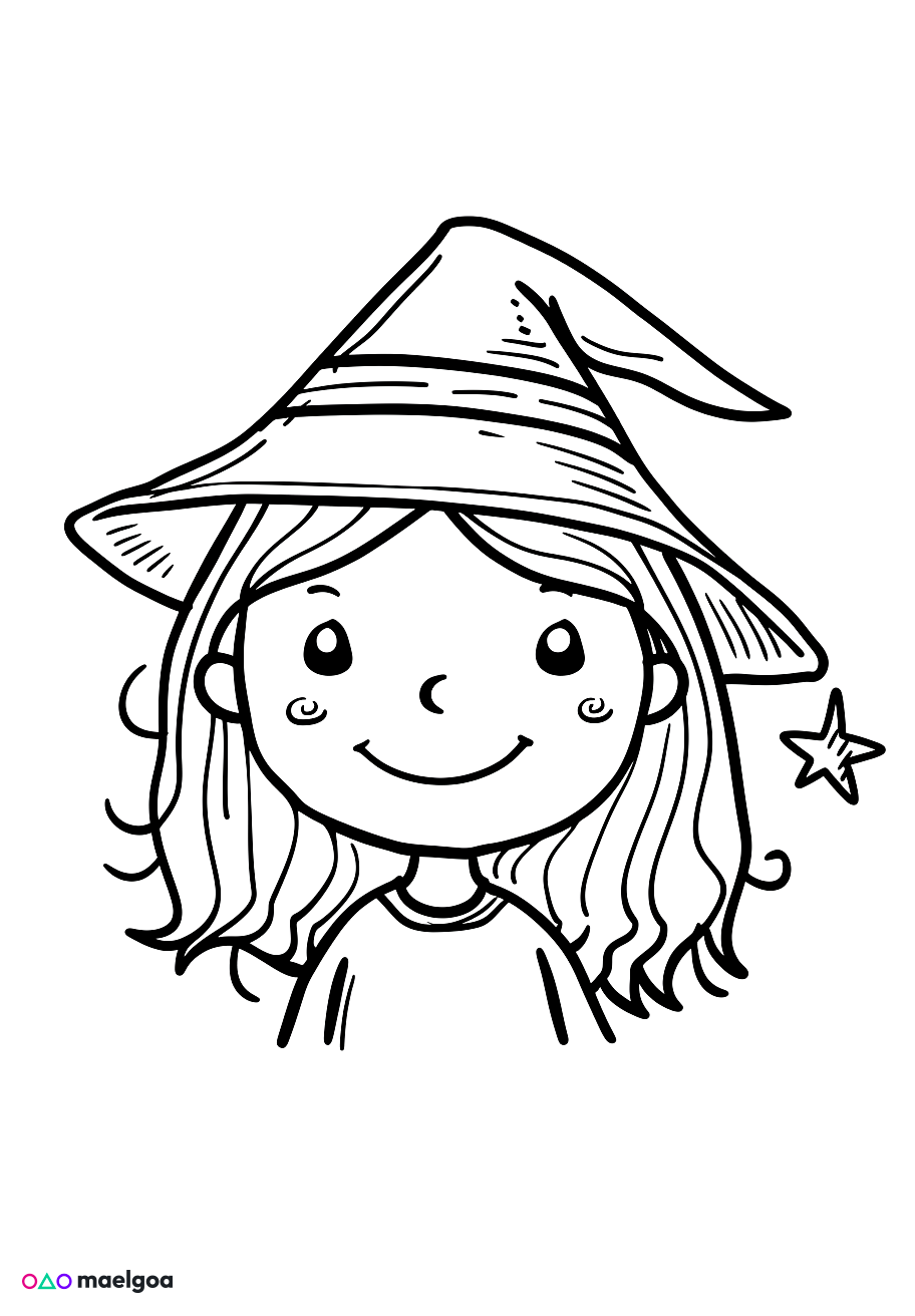 Image gratuite Coloriage visage sorcière souriant 8