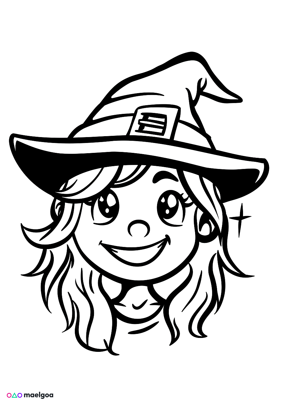 Image gratuite Coloriage visage sorcière souriant 9