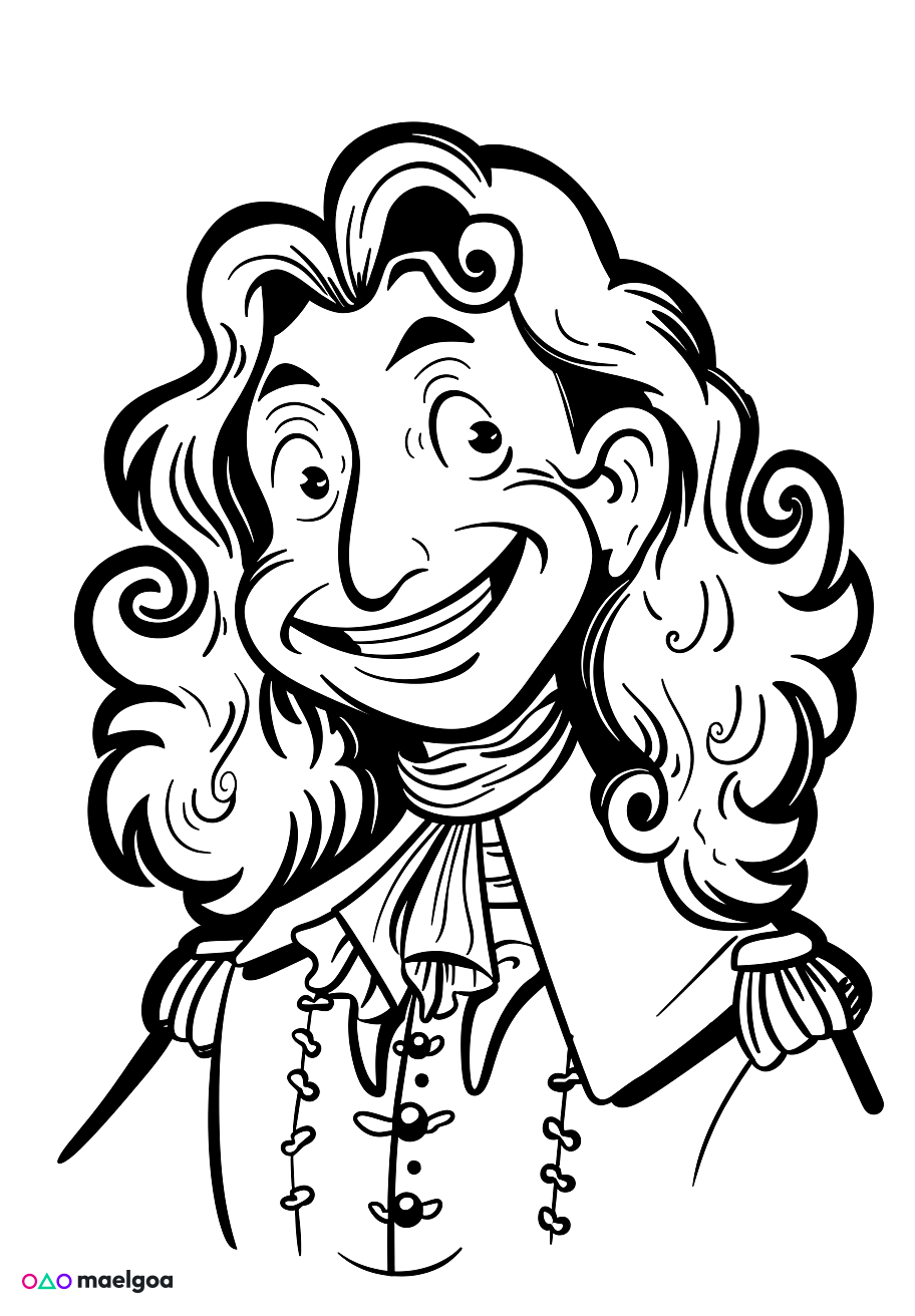 Image gratuite Coloriage visage souriant de Louis XIV 4