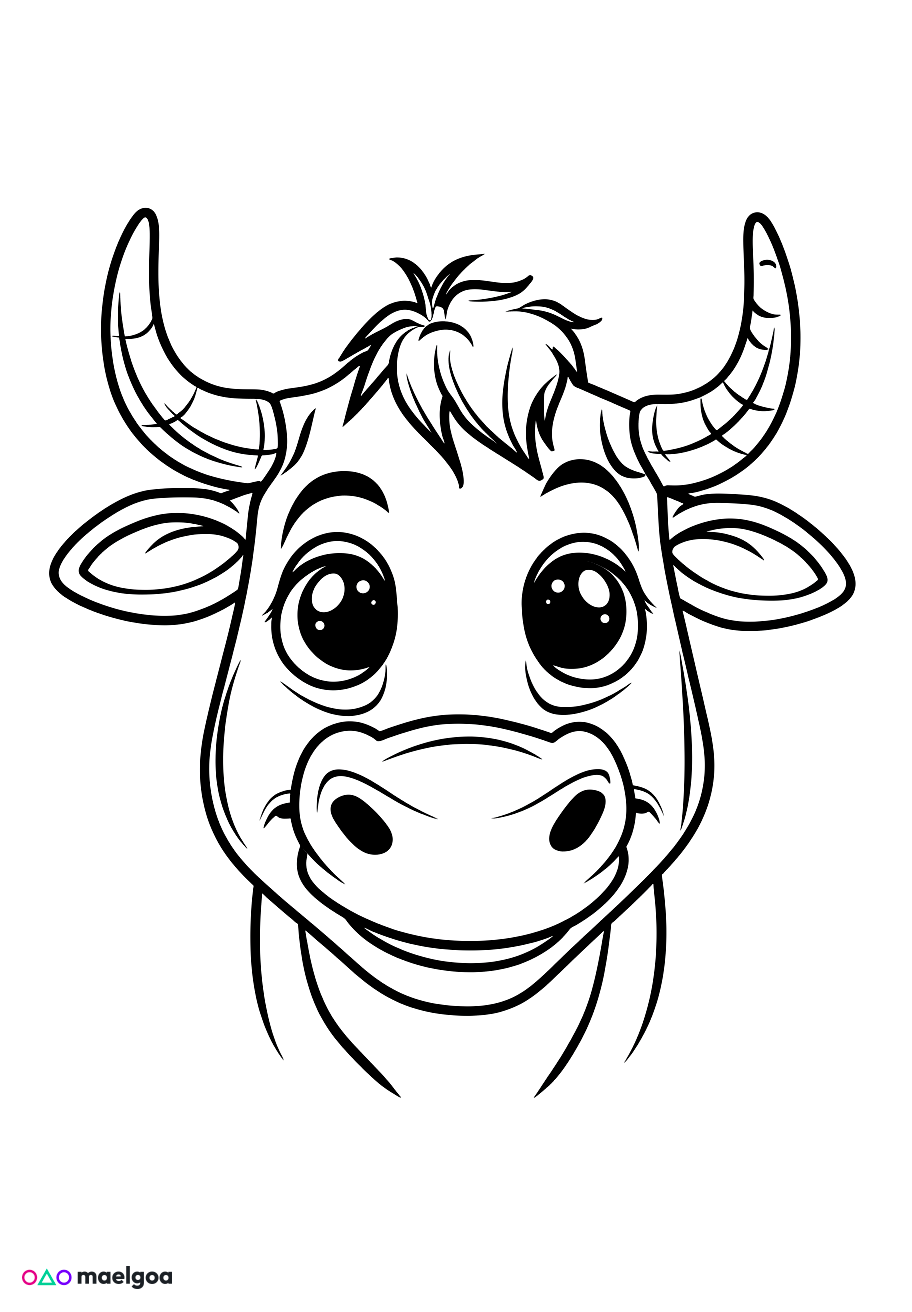 Image gratuite Coloriage visage taureau souriant 1