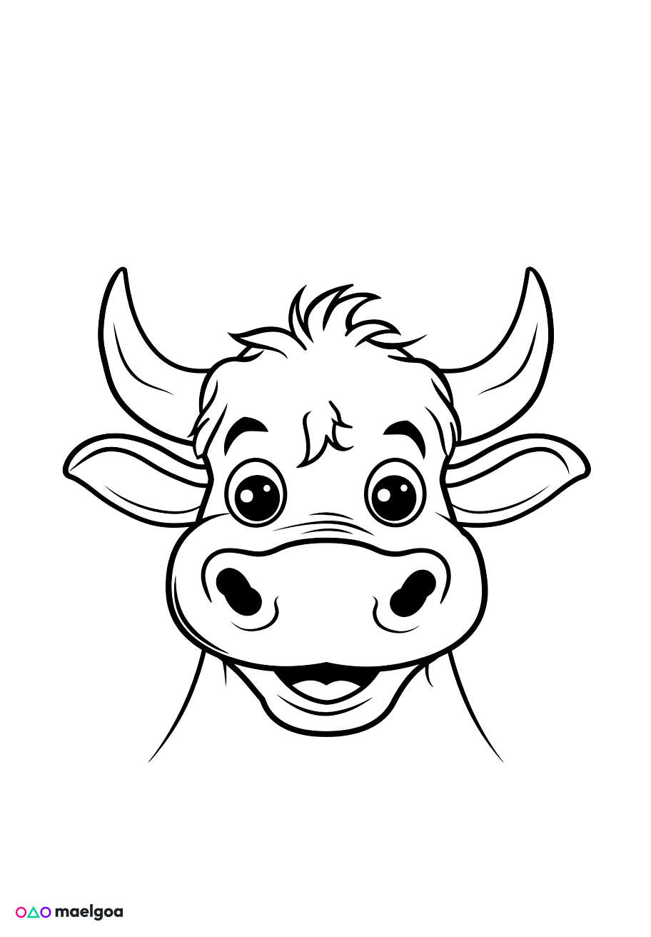 Image gratuite Coloriage visage taureau souriant 3