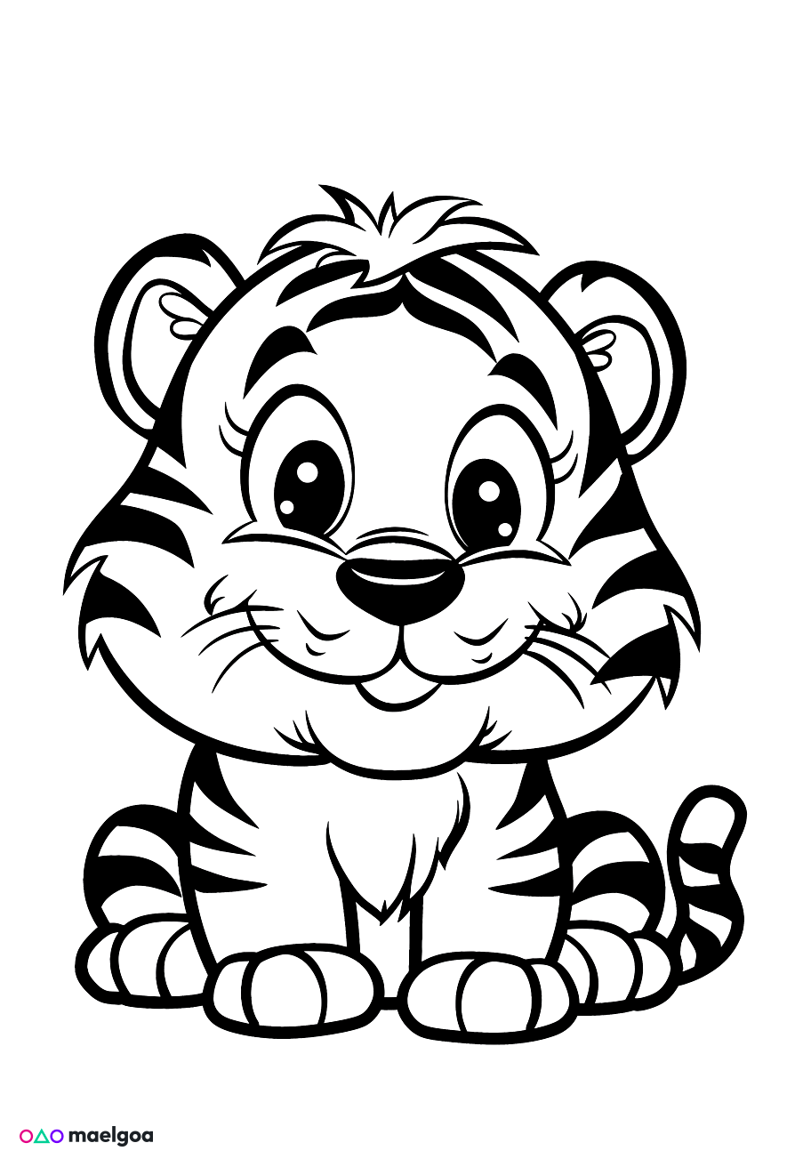 Image gratuite Coloriage visage tigre souriant 1