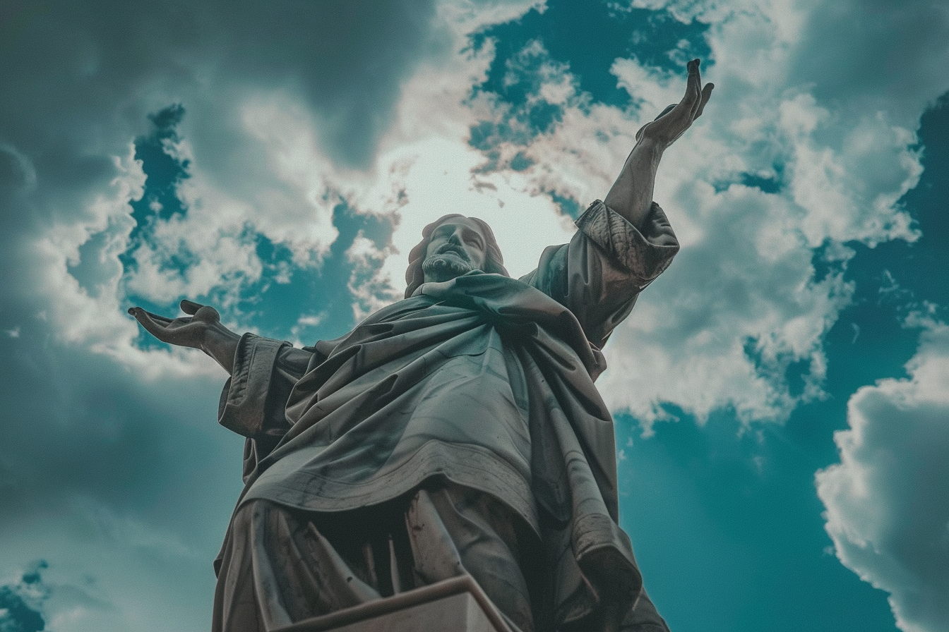 Image gratuite Contre-plongée statue Jésus, ciel nuageux 2