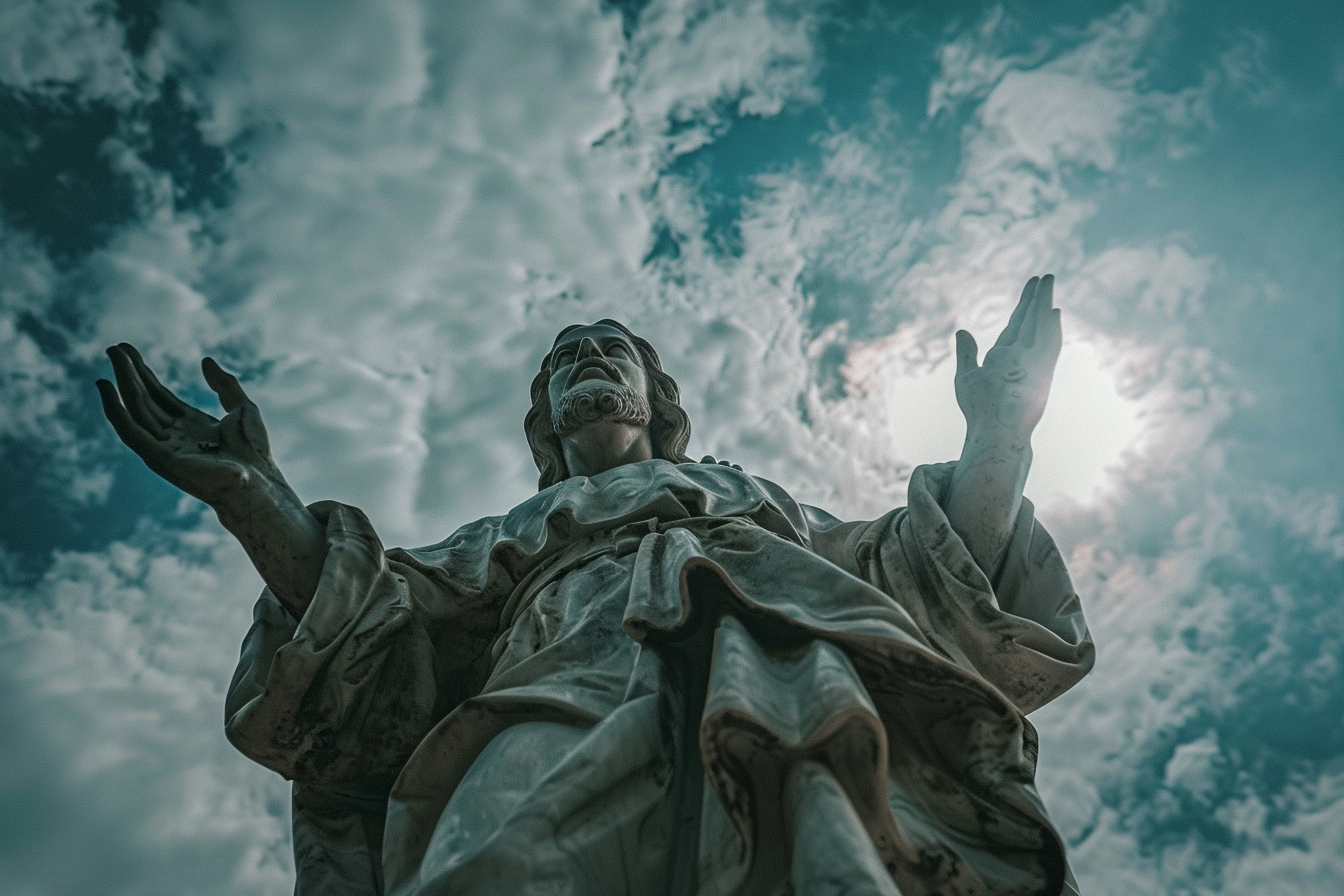 Image gratuite Contre-plongée statue Jésus, ciel nuageux 3