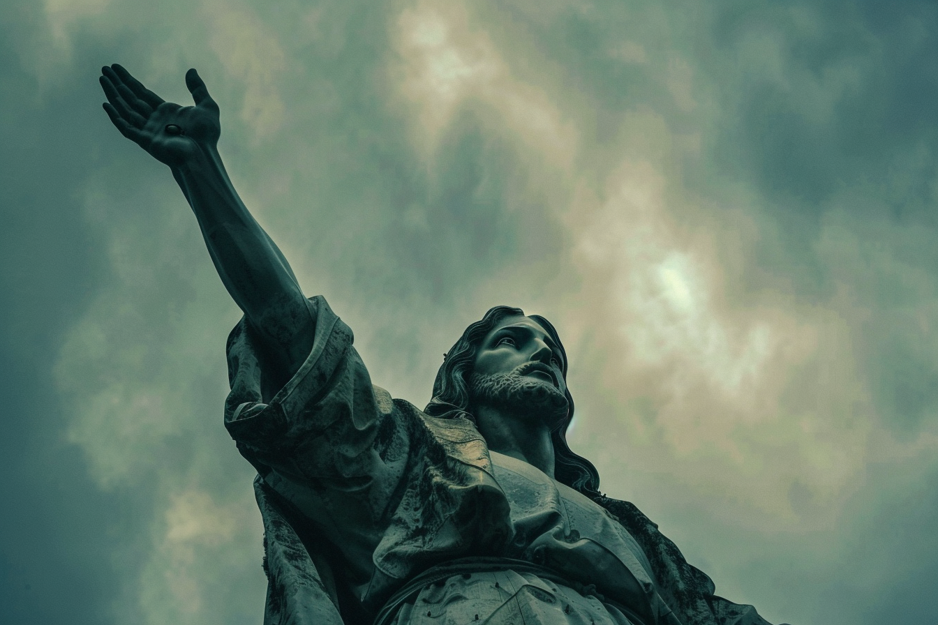 Image gratuite Contre-plongée statue Jésus, ciel nuageux 4