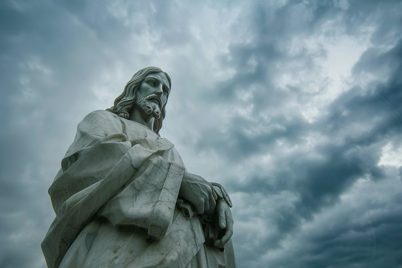 Image gratuite Contre-plongée statue Jésus, ciel nuageux 5