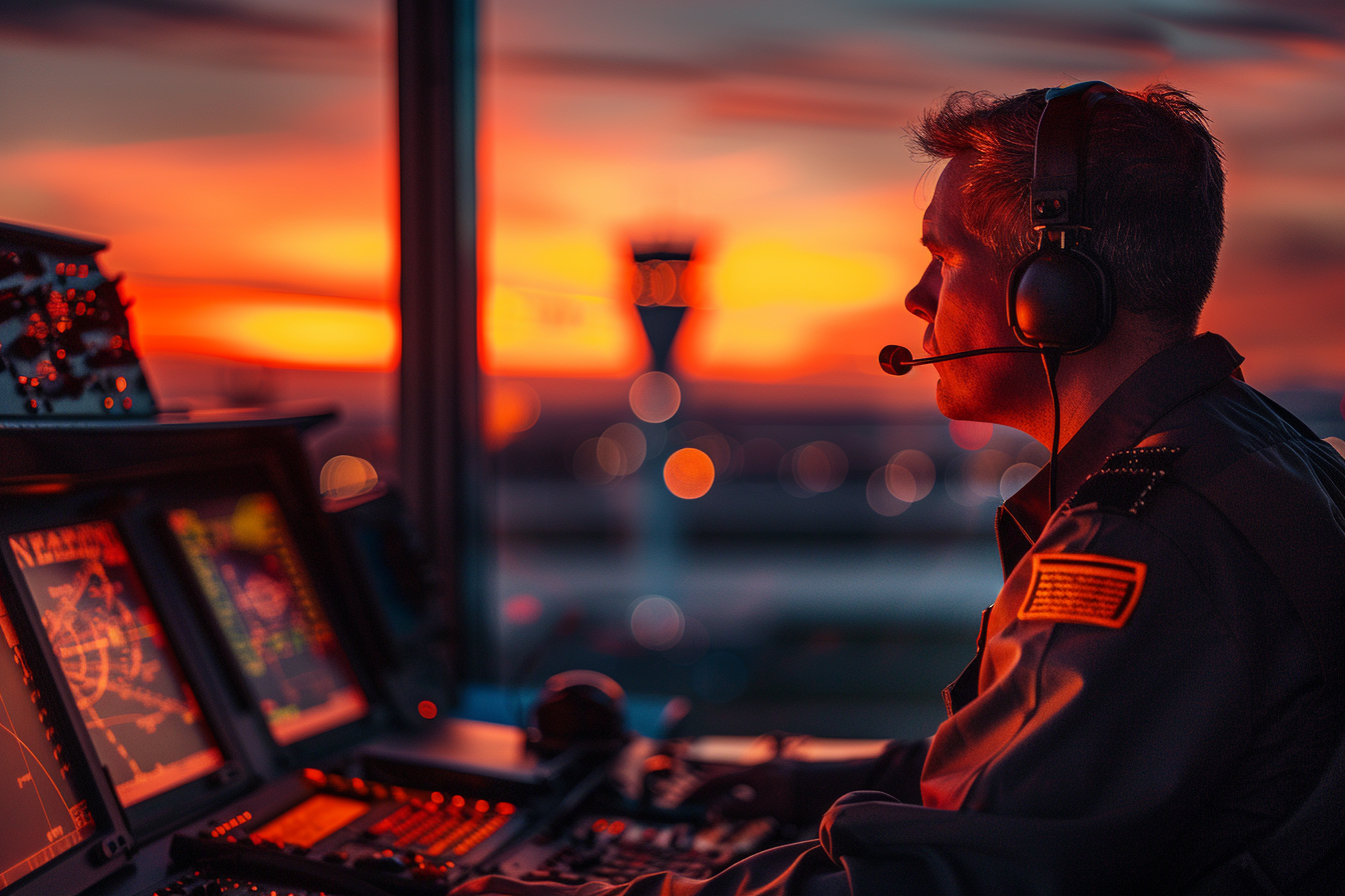 Image gratuite Contrôleur aérien, fond orange 2