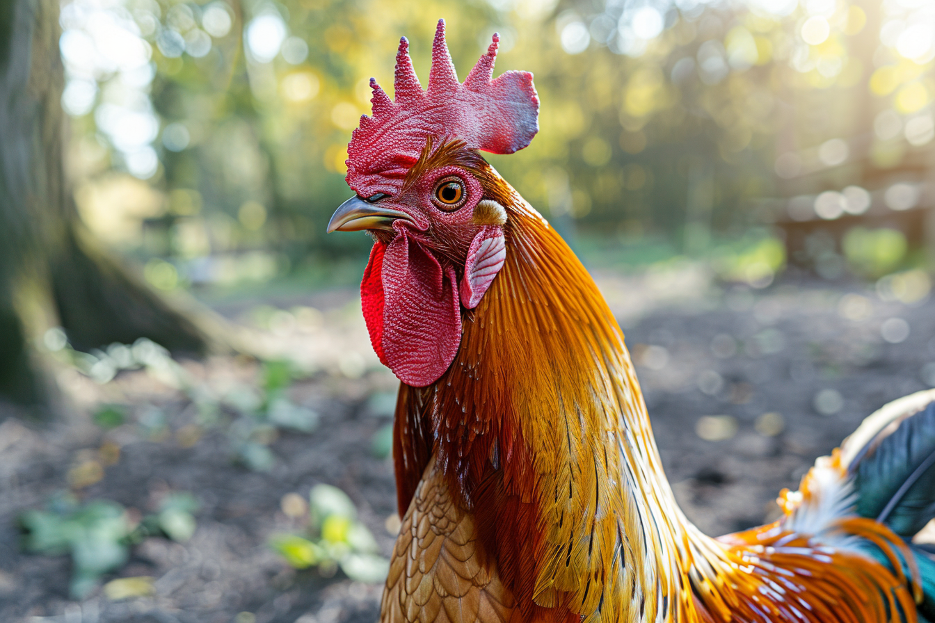 Image gratuite Coq se pavanant dans basse-cour ensoleillée 2