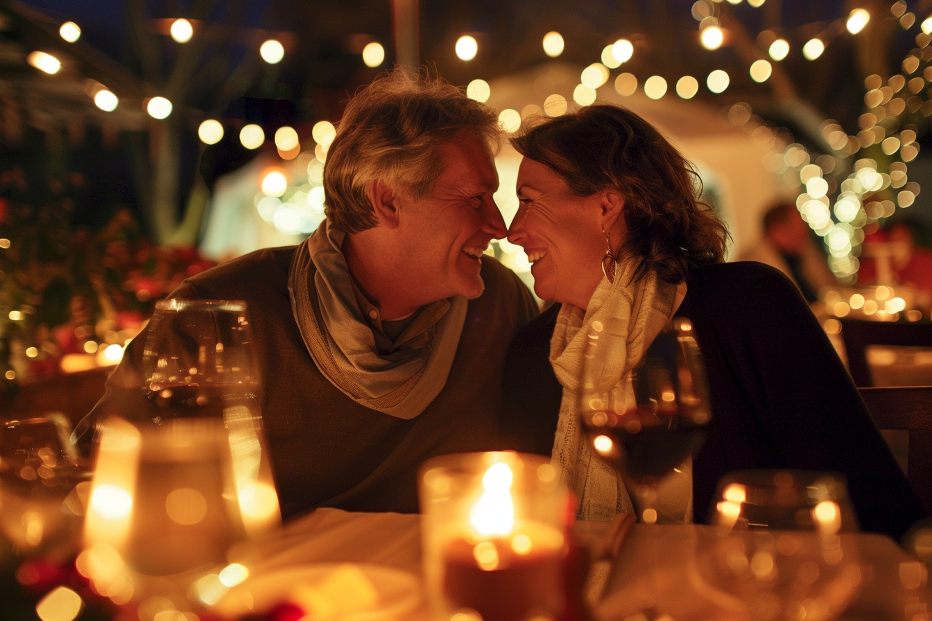 Image gratuite Couple âgé, dîner romantique, restaurant bougies 1