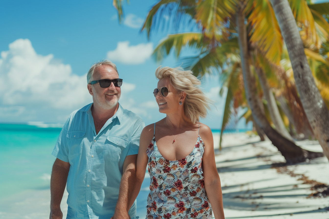 Image gratuite Couple marchant le long d&rsquo;un rivage tropical 2