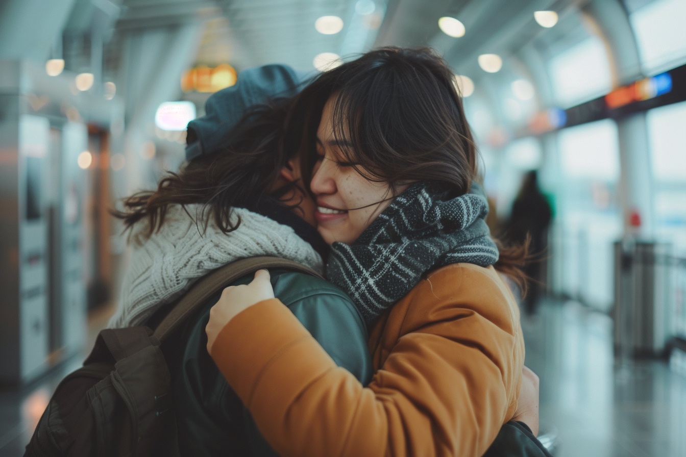 Image gratuite Couple s’embrassant avant porte d’embarquement à l&rsquo;aéroport 2