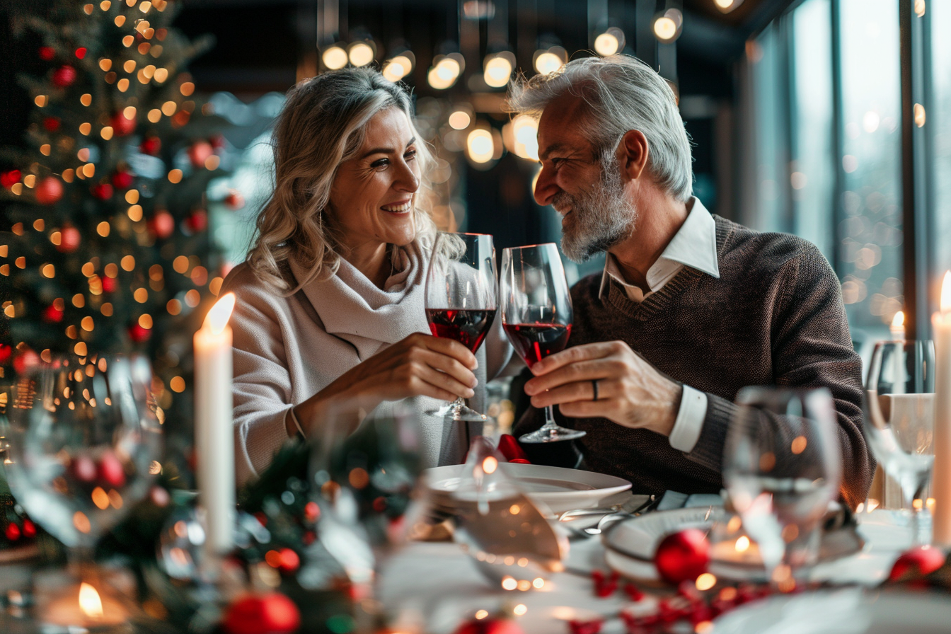 Image gratuite Couple, toast, table dressée, restaurant chic, Nouvel An 1