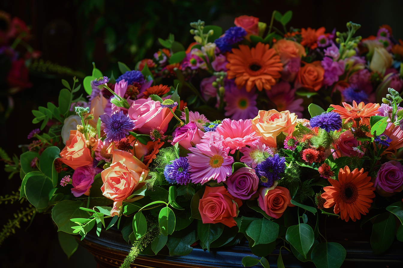 Image gratuite Couronne de fleurs fraîches sur un cercueil 1