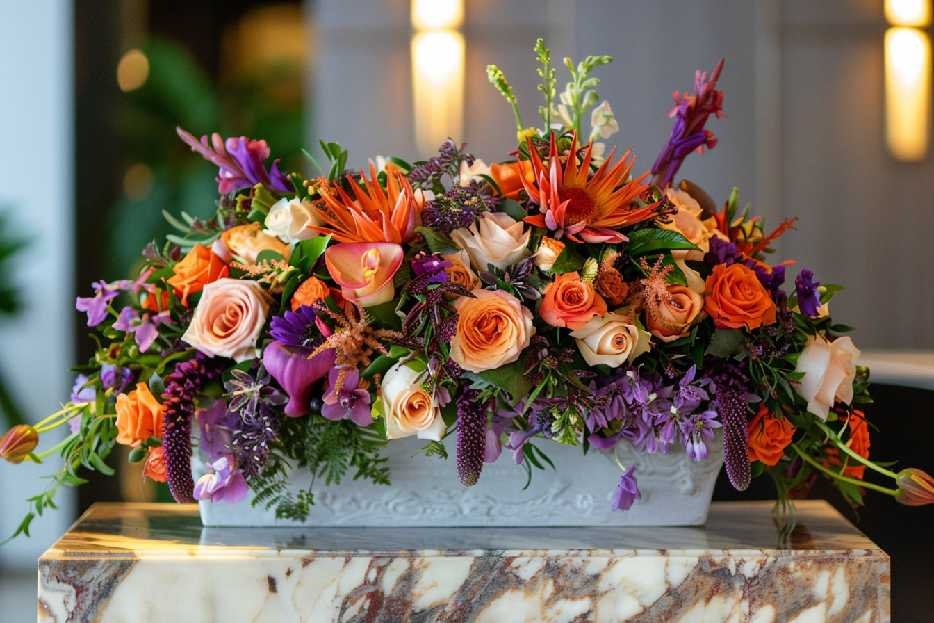 Image gratuite Couronne de fleurs sur un cercueil en marbre 2