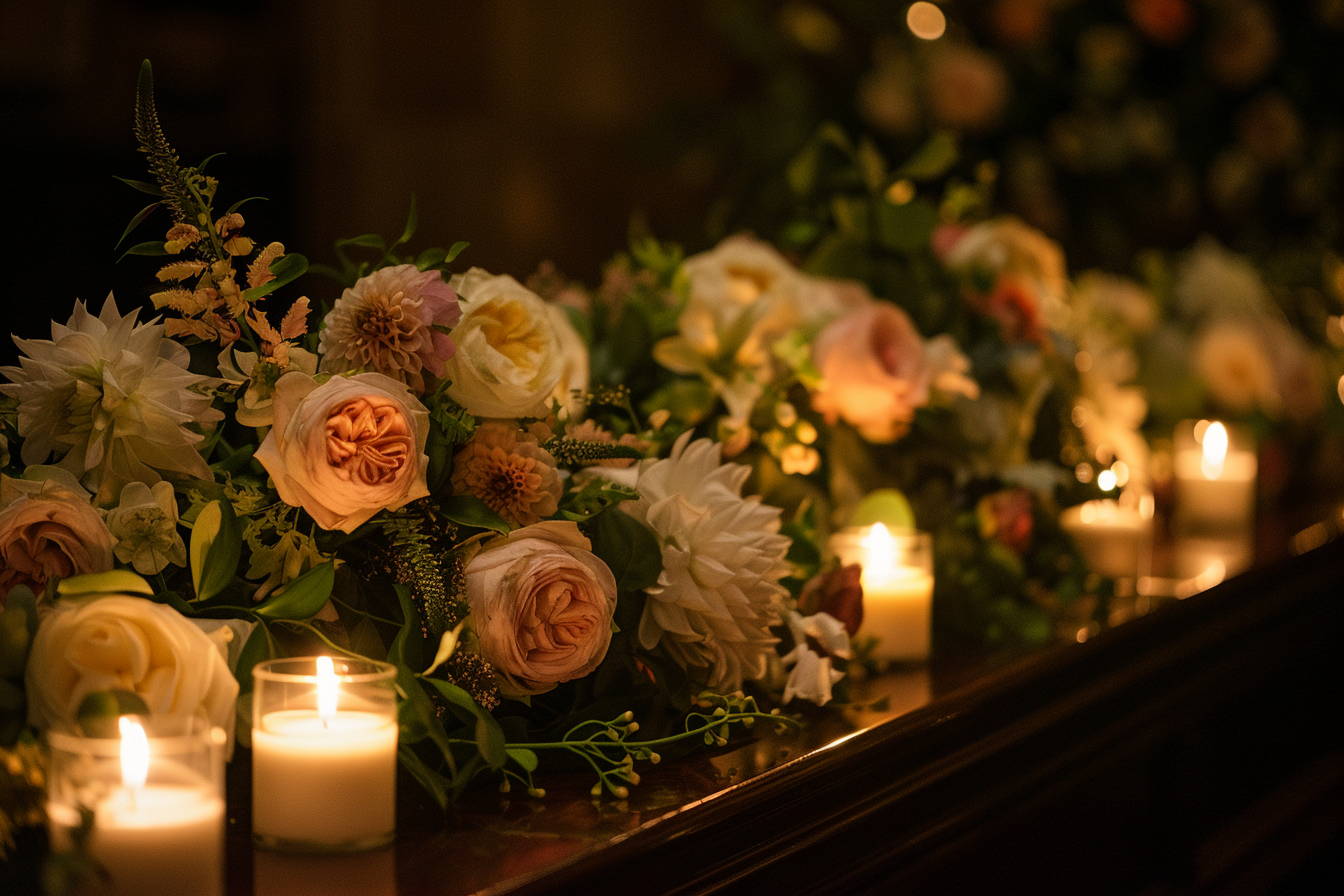 Image gratuite Couronne florale sur un cercueil poli 1