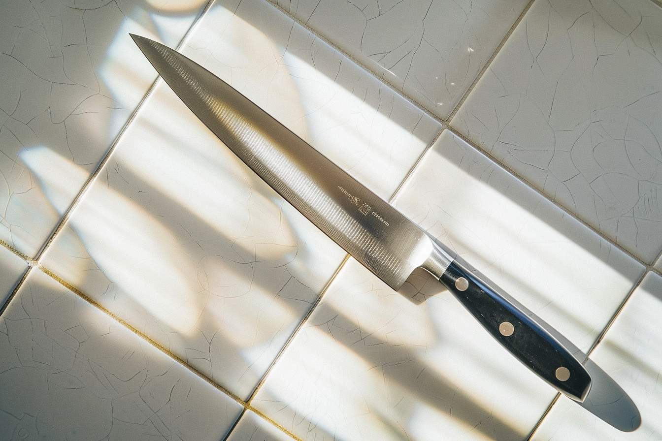 Image gratuite Couteau de cuisine en acier sur planche blanche 1