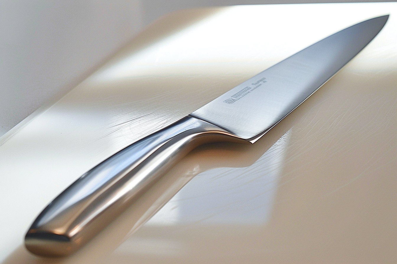 Image gratuite Couteau de cuisine en acier sur planche blanche 2