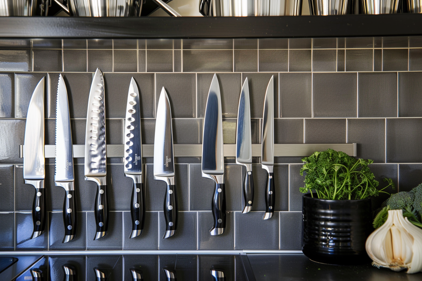 Image gratuite Couteaux de cuisine inox sur bande magnétique 1