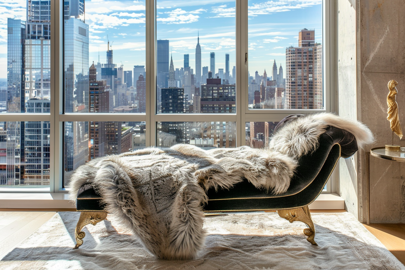 Image gratuite Couverture jetée en fausse fourrure sur chaise longue en velours 1